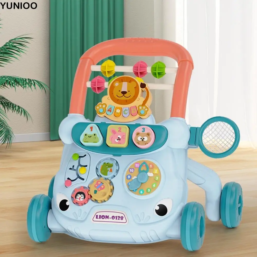 Cartoon Baby Walker Trolley scorrevole antiribaltamento musicale Baby Push Walker Attività multiple Luci musicali Trolley per bambini Regalo