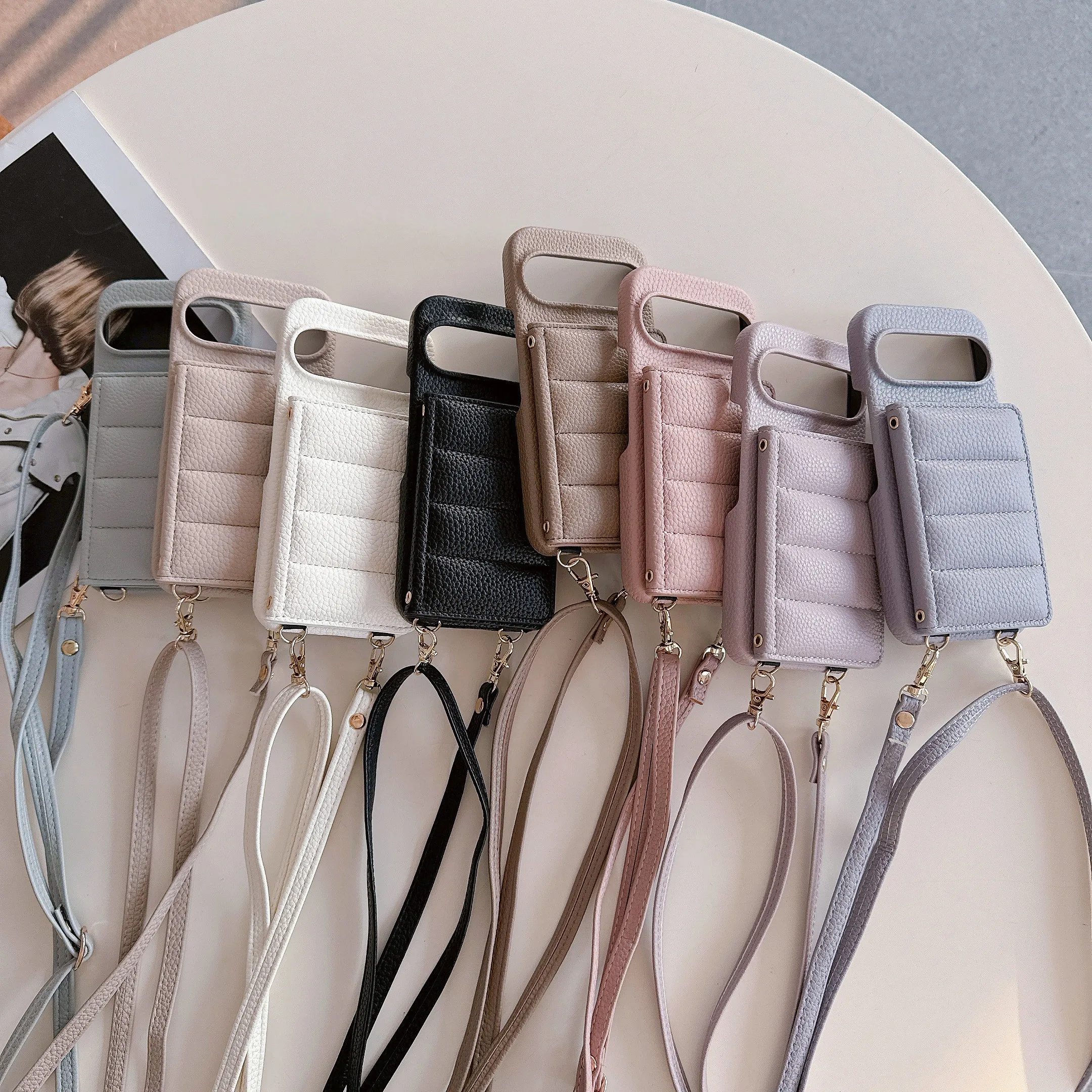 Luxury Leather Crossbody Wallet Case with Lanyard Ring Bracket