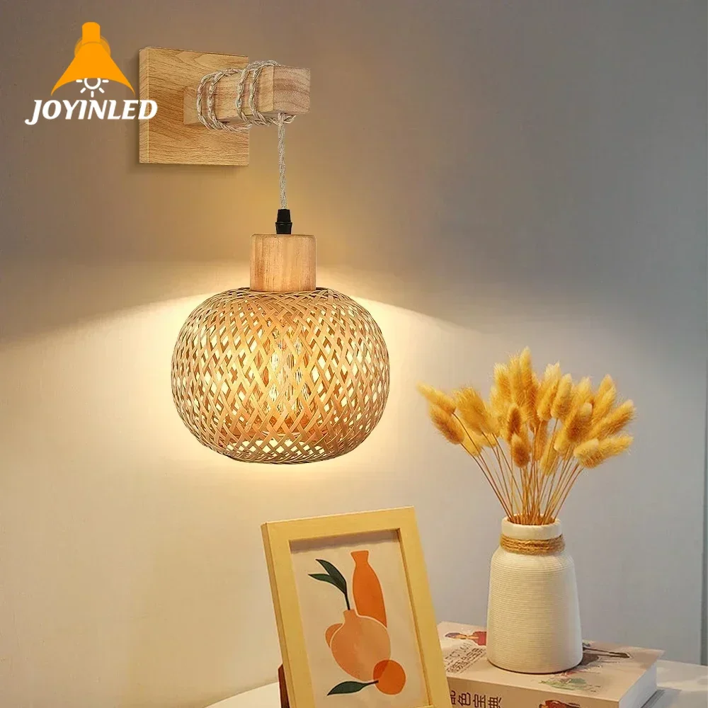 Retro Bamboo Bedside Wall Lamp E27 Lighting Fixture for Living Room Kitchen Loft Internal Wall Sconce Home Decoration Lighting led wall lamp wall light