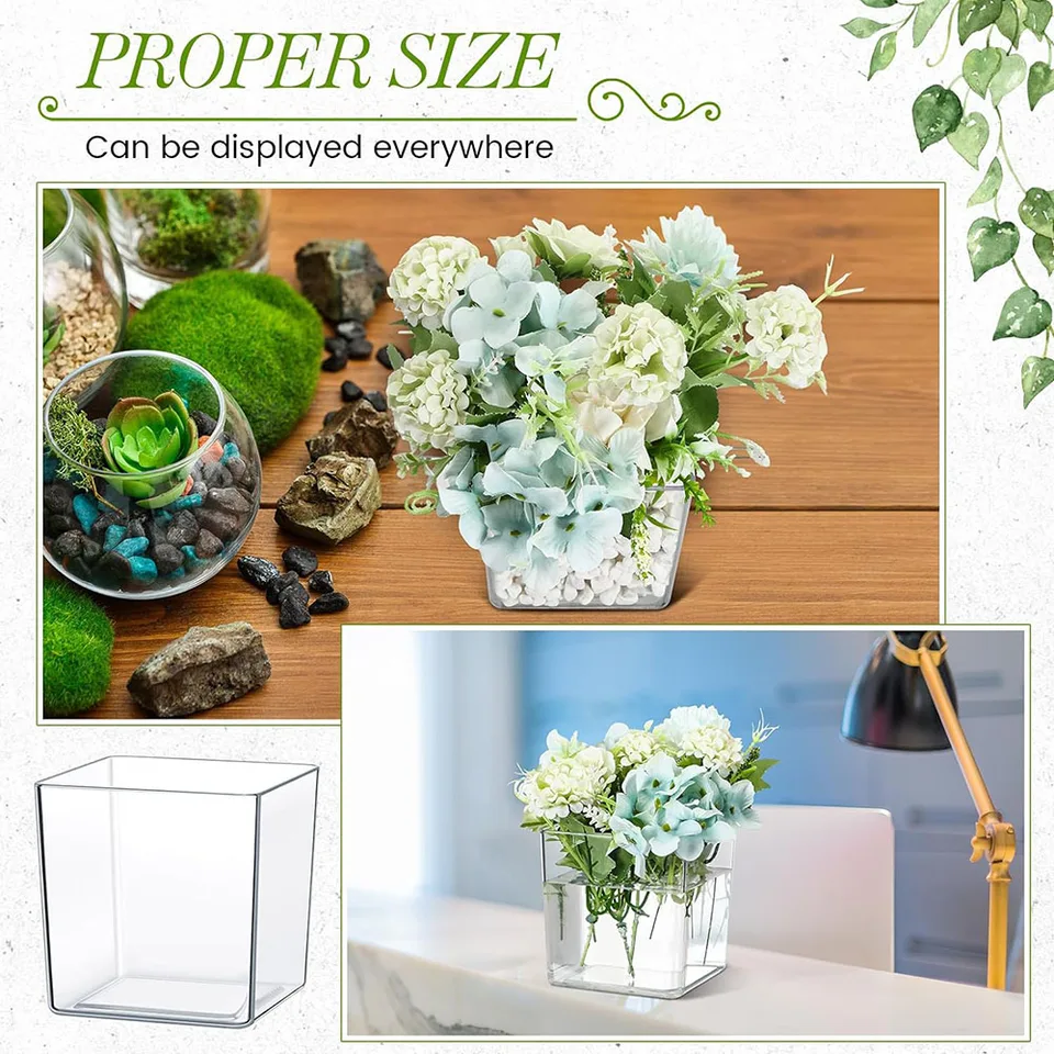 HOLIDYOYO Vaso Quadrato In Vetro 15x15x15 Cm – Trasparente – Per Idroponica, Piante Grasse E Candele - 3