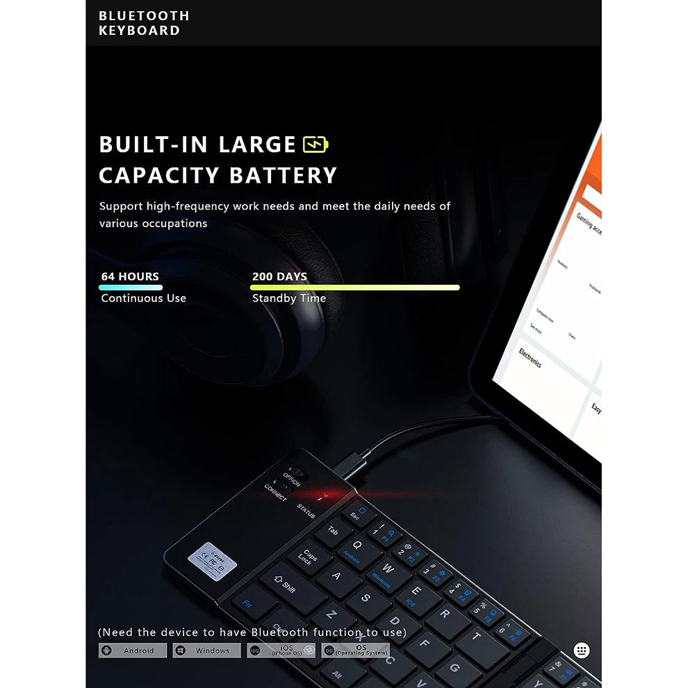 Bluetooth Folding keyboard Wireless Keyboard for phone Portable Rechargeable Mini Foldable Keyboard for cell phone