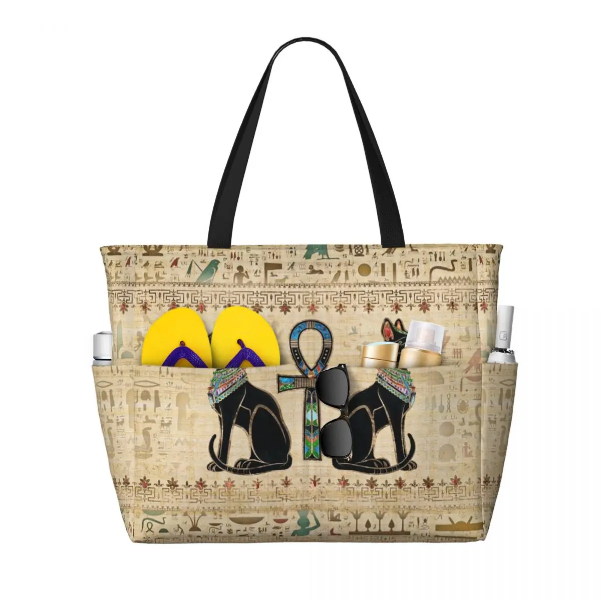 Custom Large Ancient Gold Pharaoh Egypt King Tut Tote Bag for