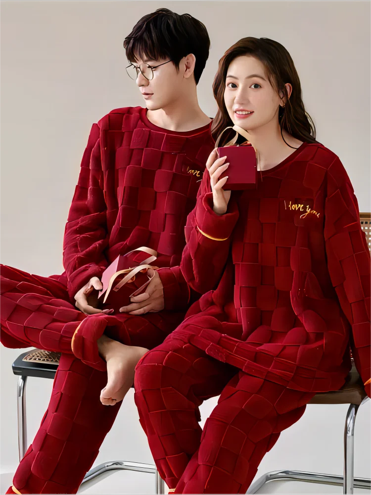 Pajamas Christmas Couple Night Dress Women Sleepwear Pajama Set Red Loungewear Men Warm Large Size New In Free Delevery Kigurumi