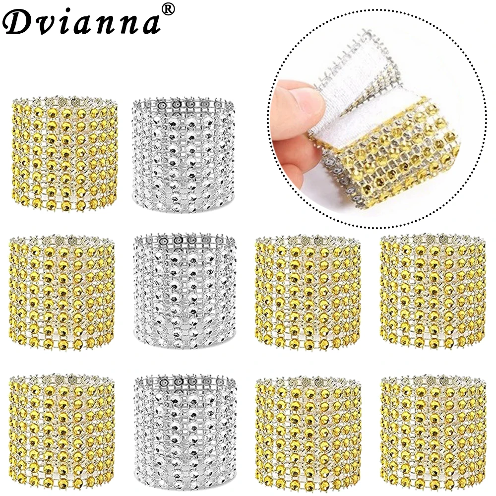 

100Pcs Bling Bling Rhinestone Napkin Rings for Wedding Decoration Clear Crystal Napkin Holder Christmas Party Dinner Decor