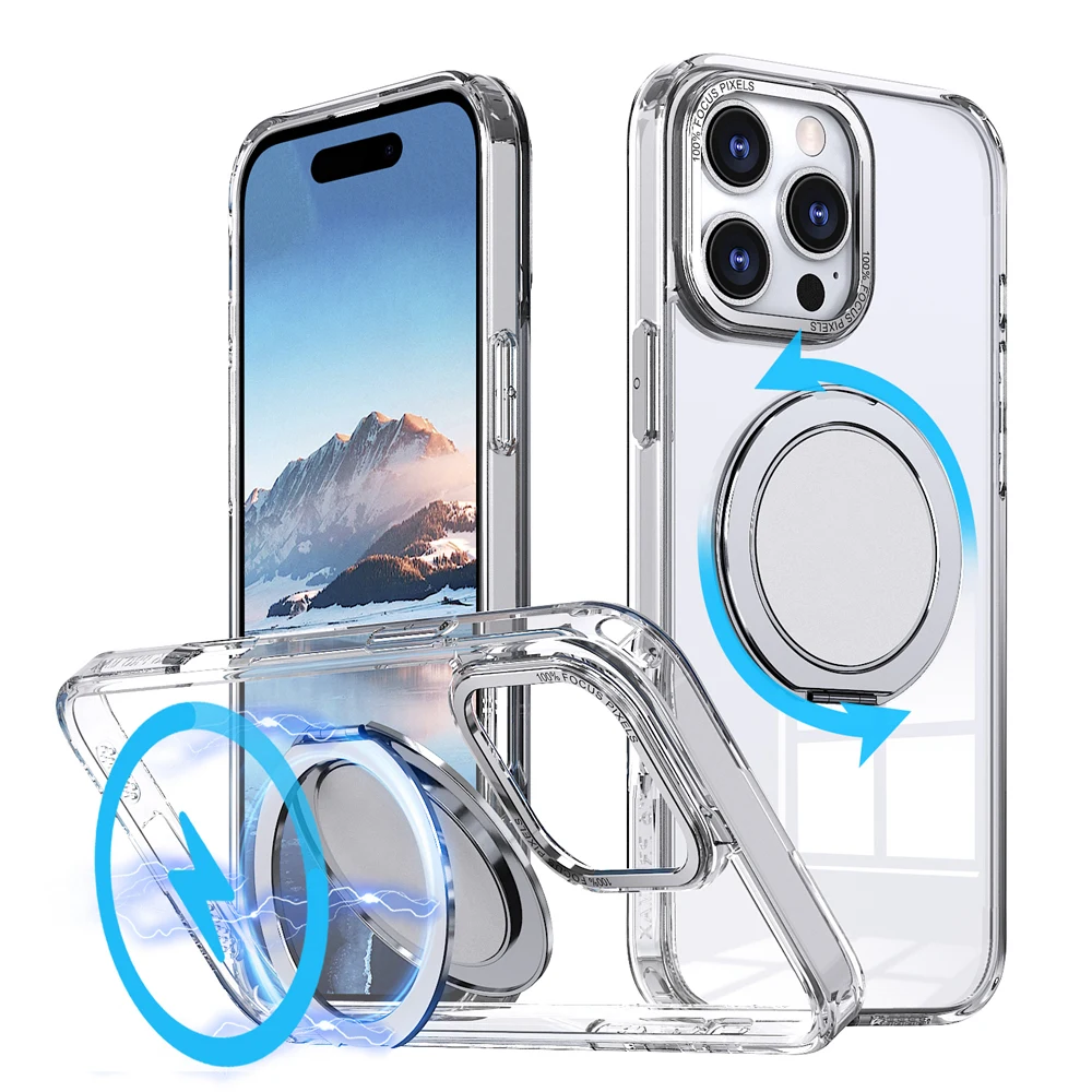 Keysion stoß feste matte Hülle für Magsafe für iPhone 16 Pro Max 360 ° drehbare Magnet ringst änder transparente Telefon rückseite – Detail 13