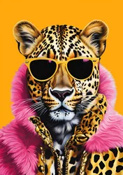 Botanical Leopard and Flower Canvas Art Print - Colorful Pink Portrait - 40X60cm Unframed (5)