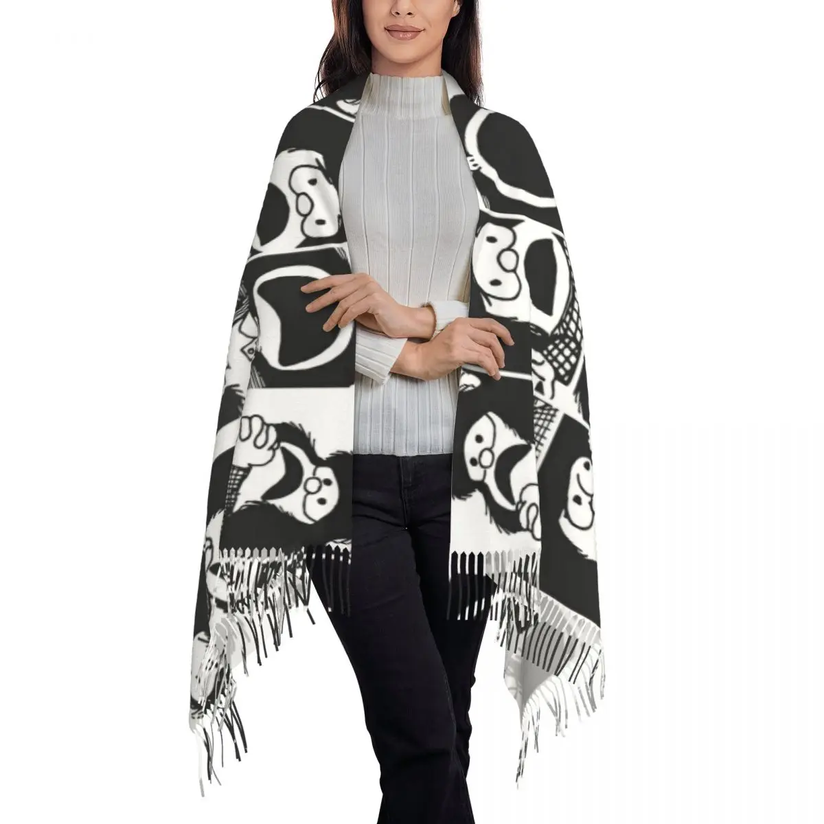 Anime Plaid Mafalda Blanket Scarf Women Luxury Winter Shawl Wraps Quino Cute Kawaii Tassel Wraps 3