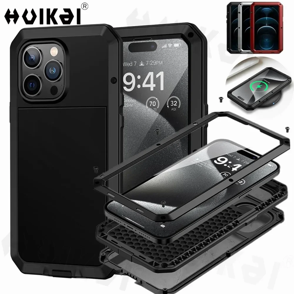 Metal Armor 360 Heavy Duty Cover For iPhone 15 Pro Max Plus 5G Cases Lens  Screen Protection Film Shockproof Bumper Coque Fundas - AliExpress