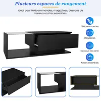 Table basse rectangulaire avec dessus en verre brillant LED et tiroirs, table d'appoint pour salon 5