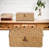 Woven Storage Baskets Rectangular Wicker Storage with Lid Woven Storage Box Woven Natural Reed Storage Basket for Bookshelves De 6