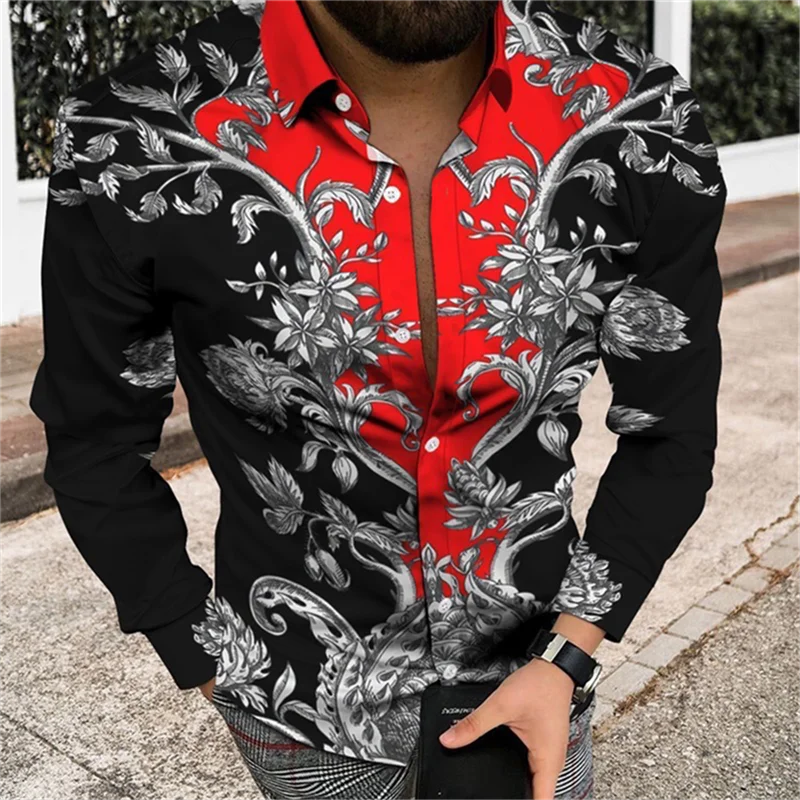 Luxury Fashion 2023 Men's Shirt Floral Totem 3D Printing Lapel Long Sleeve Shirt Costume Prom Party Dress Designer Casual S-6XL