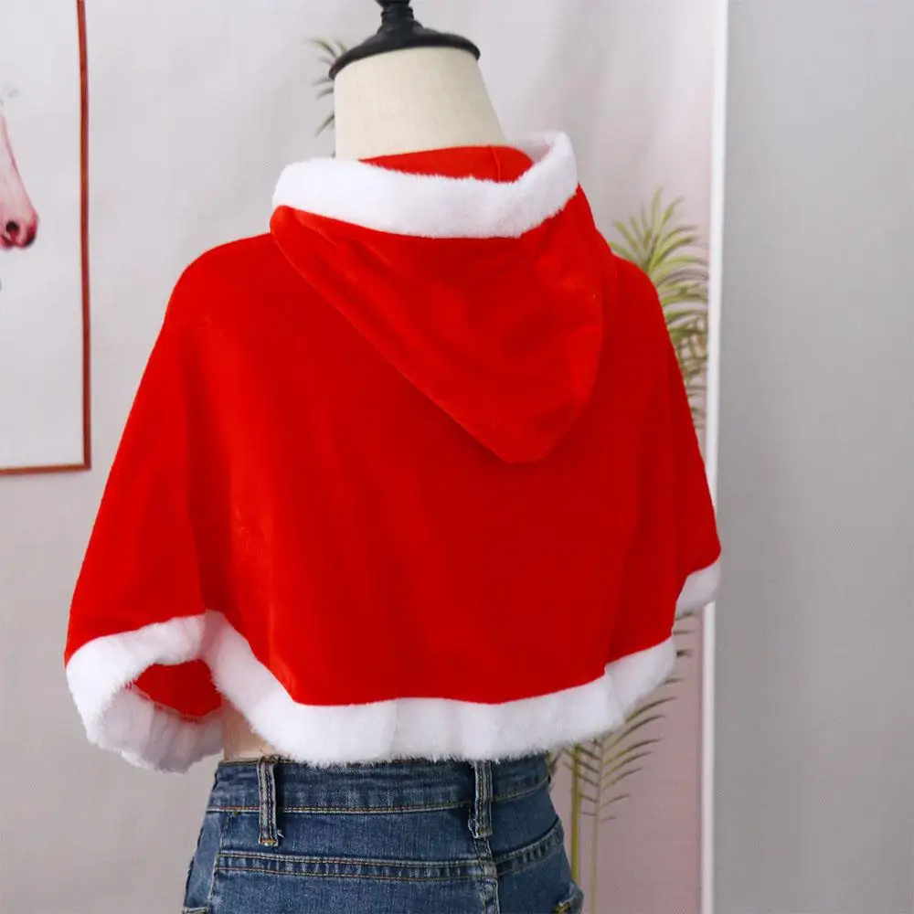 

Santa Claus Costume Polyester Party Costumes Dress Girl Shawl Cosplay Costume Women Hooded Ponchos Christmas Cloak Xmas Cape
