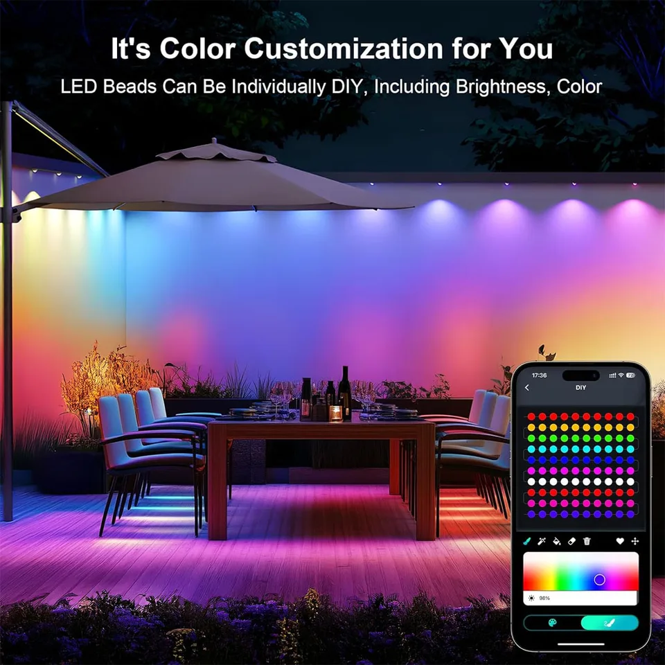 Permanent Outdoor Lights, IP65 Waterproof Outdoor RGB Lights With App Control, DIY Scene Modes, 50ft With 36 LED Eaves Lighting Eave For House Roof