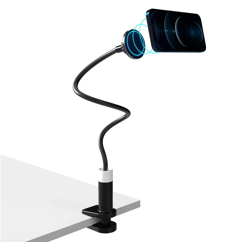 Magnetic Gooseneck Phone Holder Mount for MagSafe iPhone 14/13/12 Pro Max Tabletop Clamp 360 Rotation Adjustable for Office Home