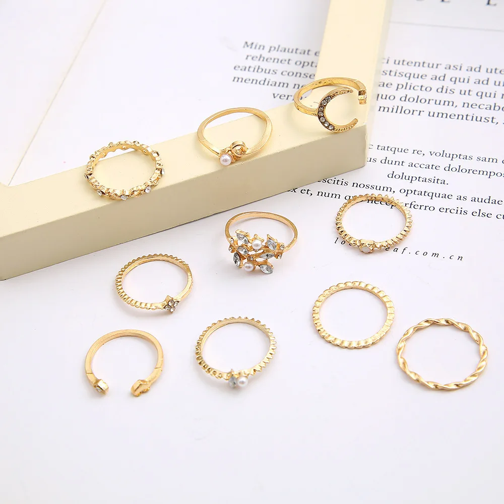Boho Gold Color Heart Rings Set For Women Vintage Geometric Cross Pearl Butterfly Finger Rings Female Trendy Jewelry Gift