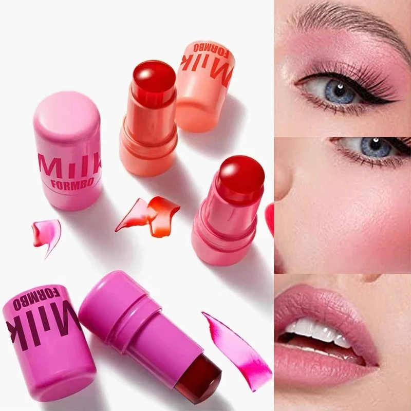 Blush Stick 3-in-1 Milk Jelly Cheek Blush Tint Nourishing Moisturize Lipstick Cream Lasting Matte Rouge Cheek Contour