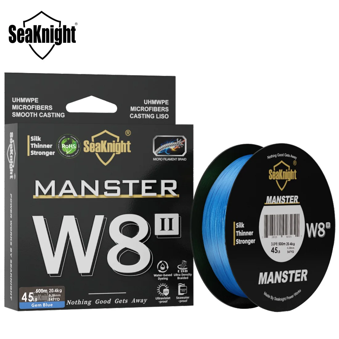 Fil pêche mer SeaKnight W8 II 300m PE 8 tresses - Revêtement silicone résine amélioré pêche eau salée