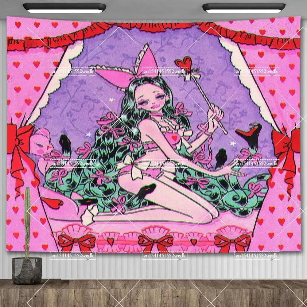 Tapestry Decorations Anime Wall Hanging Aesthetic Illustration Painting Kawaii Girl