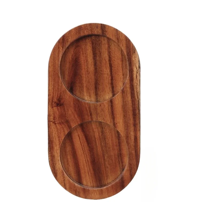 Pepper Mill Tray Wooden Bamboo Salt Pepper Shaker Stand Double Hole Base Tea Tray Home Decor Seasoning bottle Storage Holder 5