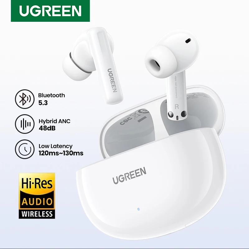 

UGREEN HiTune T6 ANC TWS Wireless Earbuds Active Noise Cancellation Hi-Res LDAC Bluetooth 5.3 Earphones for iPhone 15 Pro Max