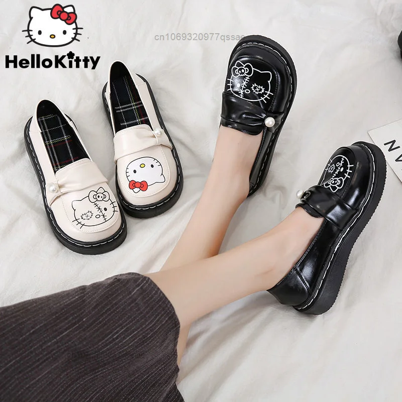 

Sanrio Hello Kitty Милая кавайная Мэри Джейн Эстетическая мода для женщин на осень и зиму одежда в Корейском стиле мягкая кожаная обувь