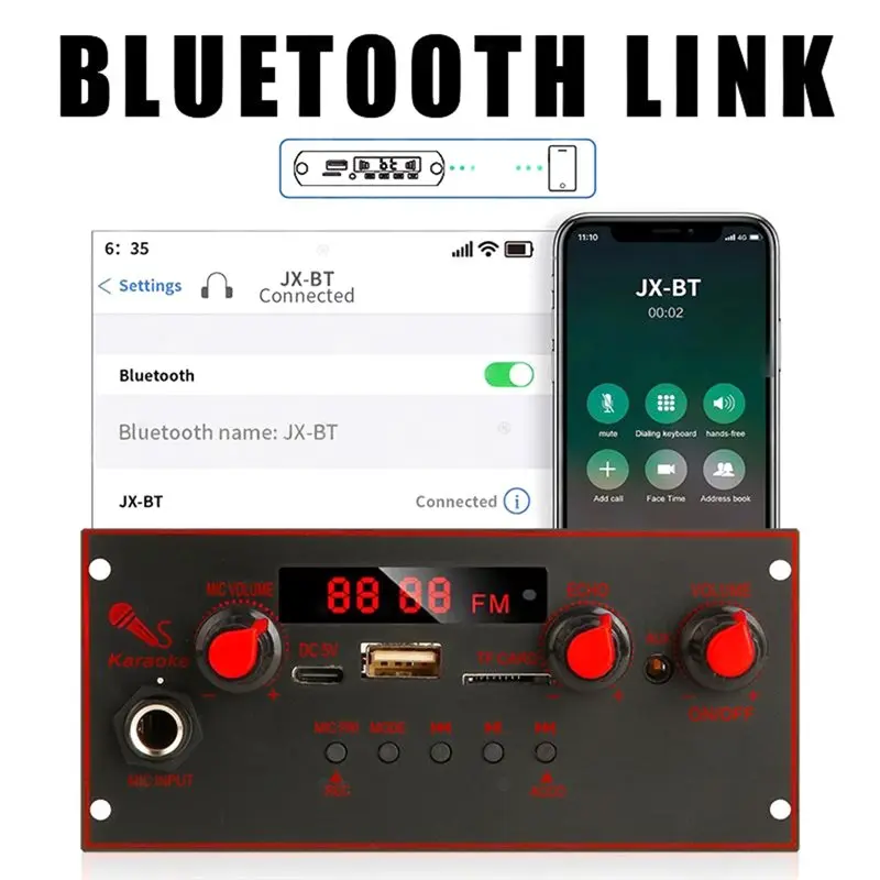 XB-디코더 보드 10W 앰프 5V 6.5mm 마이크 FM 라디오 TF USB 차량용 오디오 음악 플레이어 스피커