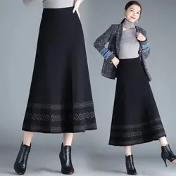 2023 New Autumn and Winter Versatile Fashion Elegant Knitted Halfskirt High Waist A-line Mid Length Elastic Pleated Ankle Skirts