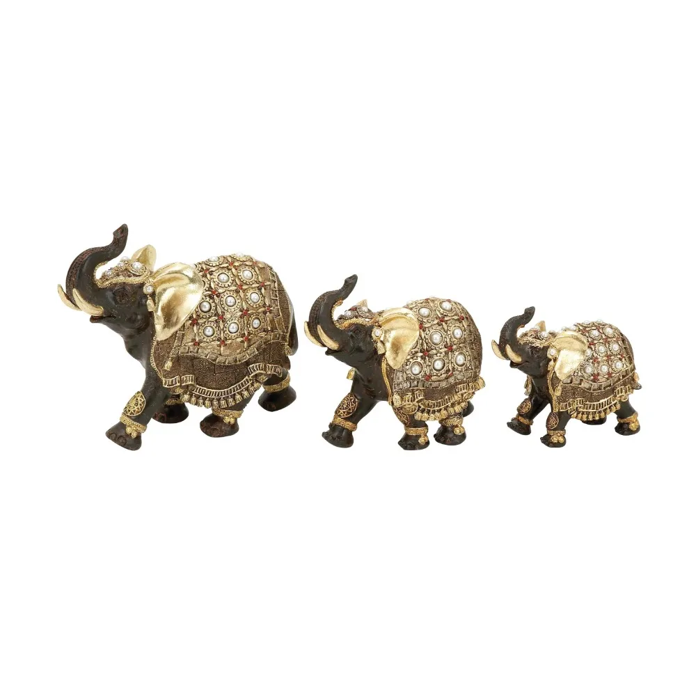 

7", 6", 5"H Gold Polystone Handmade Elephant Sculpture (3 Count) Home Decor Free Shipping