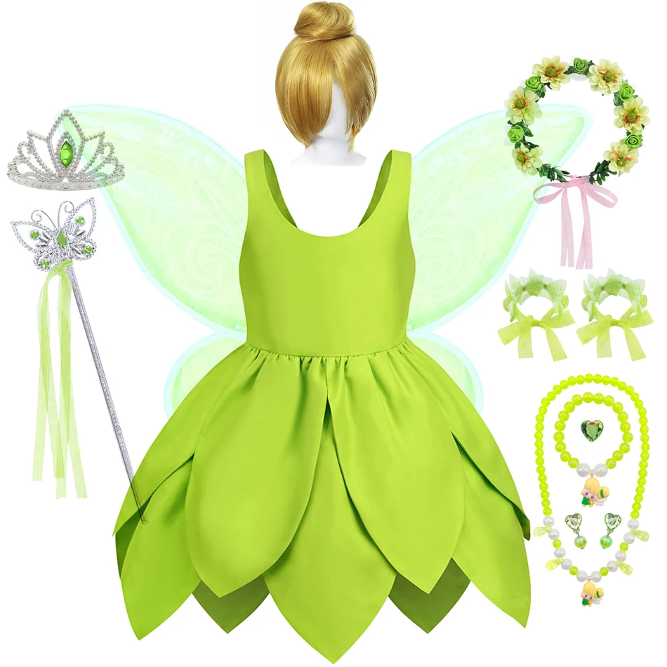 Baby Girl Tinker Bell Green Fairy Dress Kids Kindergarten Stage Performance Outfits Children Luxury Elf Cosplay Costume Gift