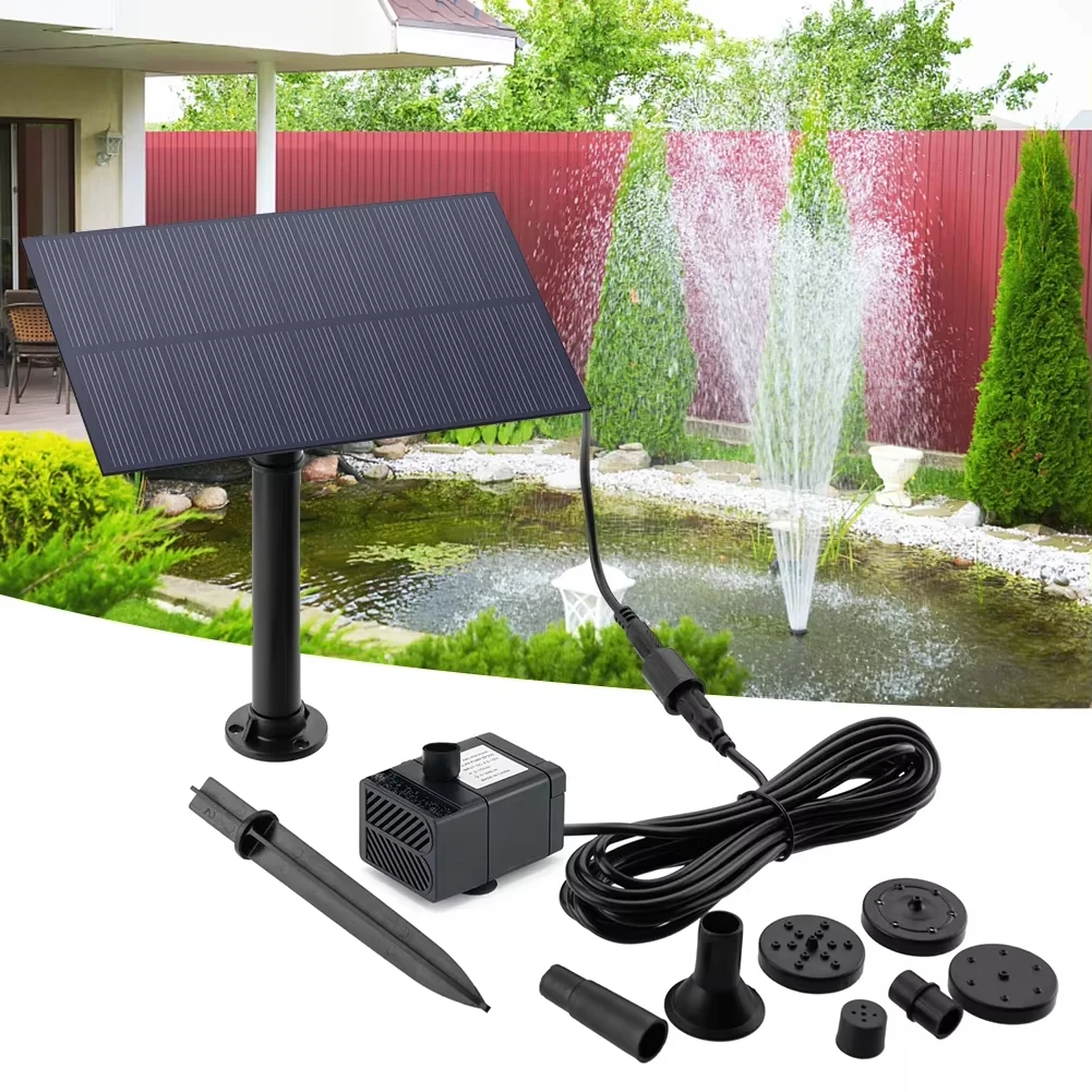 5W 5V / 7W 1.5V 태양열 분수 펌프(스테이크 포함) 에너지 절약 급수 시스템 태양광 패널 정원 장식 워터 펌프