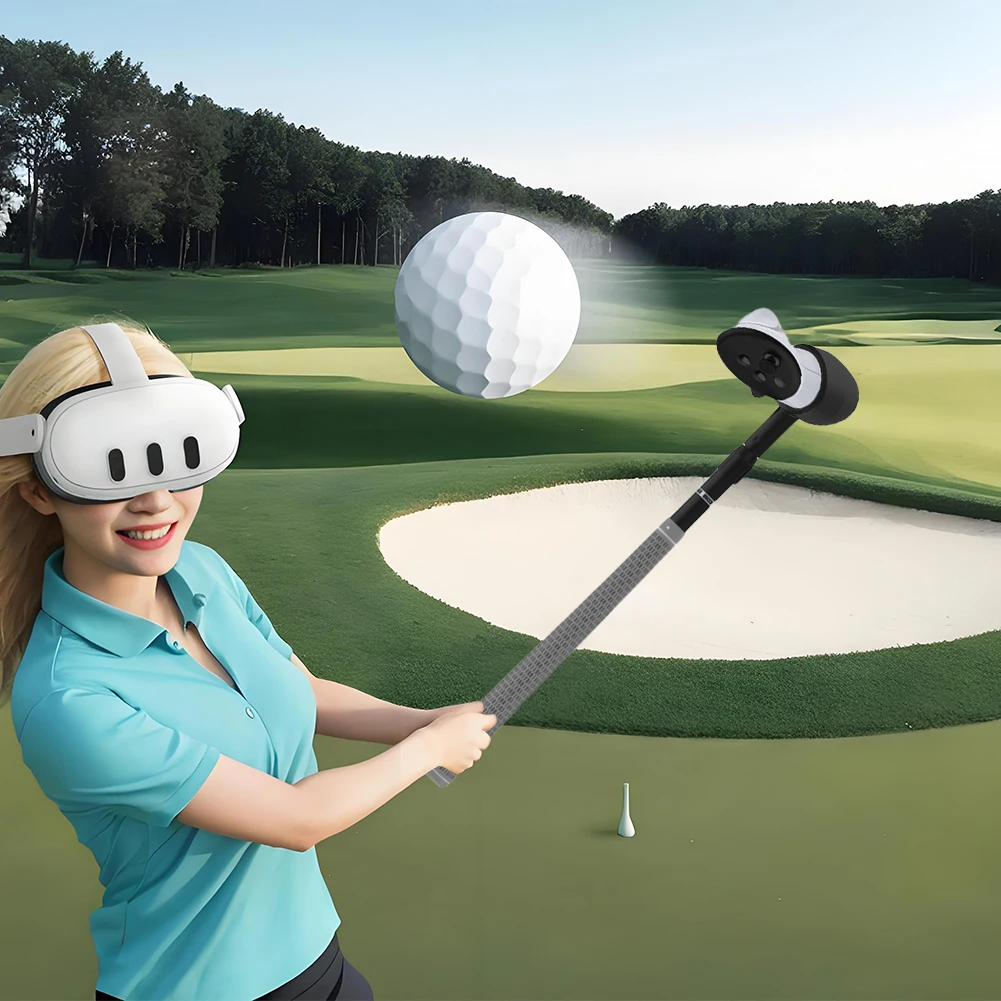 VR Golf Club VR Golf Handle Grip Non-Slip Club Grip 80 Degree Keep Tracking for Meta Quest 3S/Quest 3/Quest 2 Controller