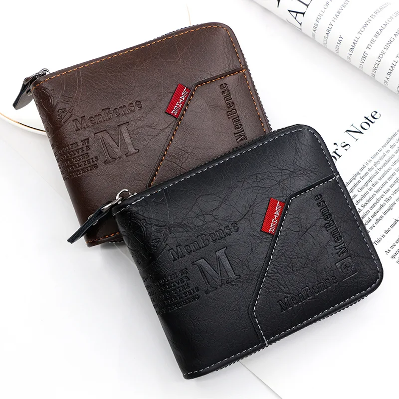 

Men's Wallet Made of Leather Wax Oil Skin Purse for Men Coin Purse Short Male Card Holder Wallets Zipper Around Money Coin Purse