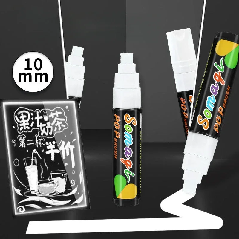 7pcs White Liquid Chalk 10mm Fiber Nib Water-soluble Wide Headed Fluorescent Whiteboard Pen Erasable POP Lamp Board Pen