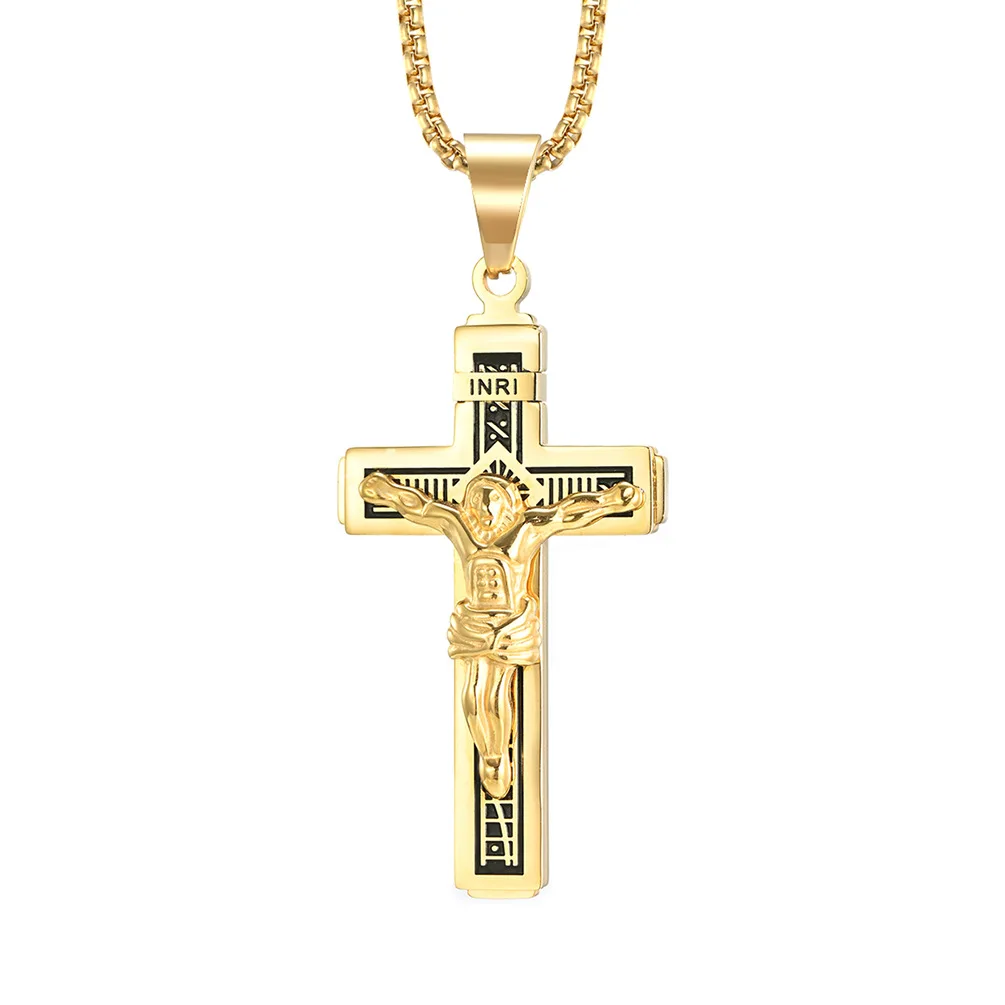 PSJ Jewelry Fashion Stylish High Polished Crucifix Design Pendant Stainless Steel Necklace for Men
