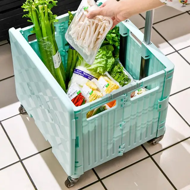 45L/65L Hordozható Nagy Kapacitású Bevásárló Kocsi Teleszkópos Pólus Utazási Tok Összecsukható Kimenő Piknik Tároló Doboz - Image 3