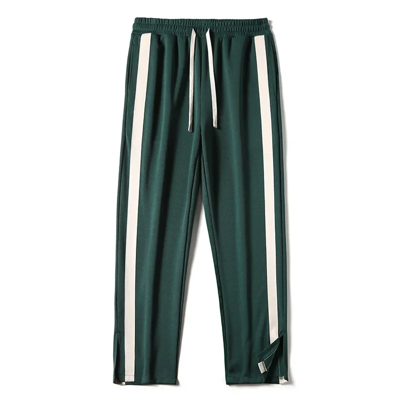 Men's Striped Slit Pants Spring Autumn Straight Wide Leg Trousers High Street Loose Casual Trousers 2024 Fashion Men Clothing