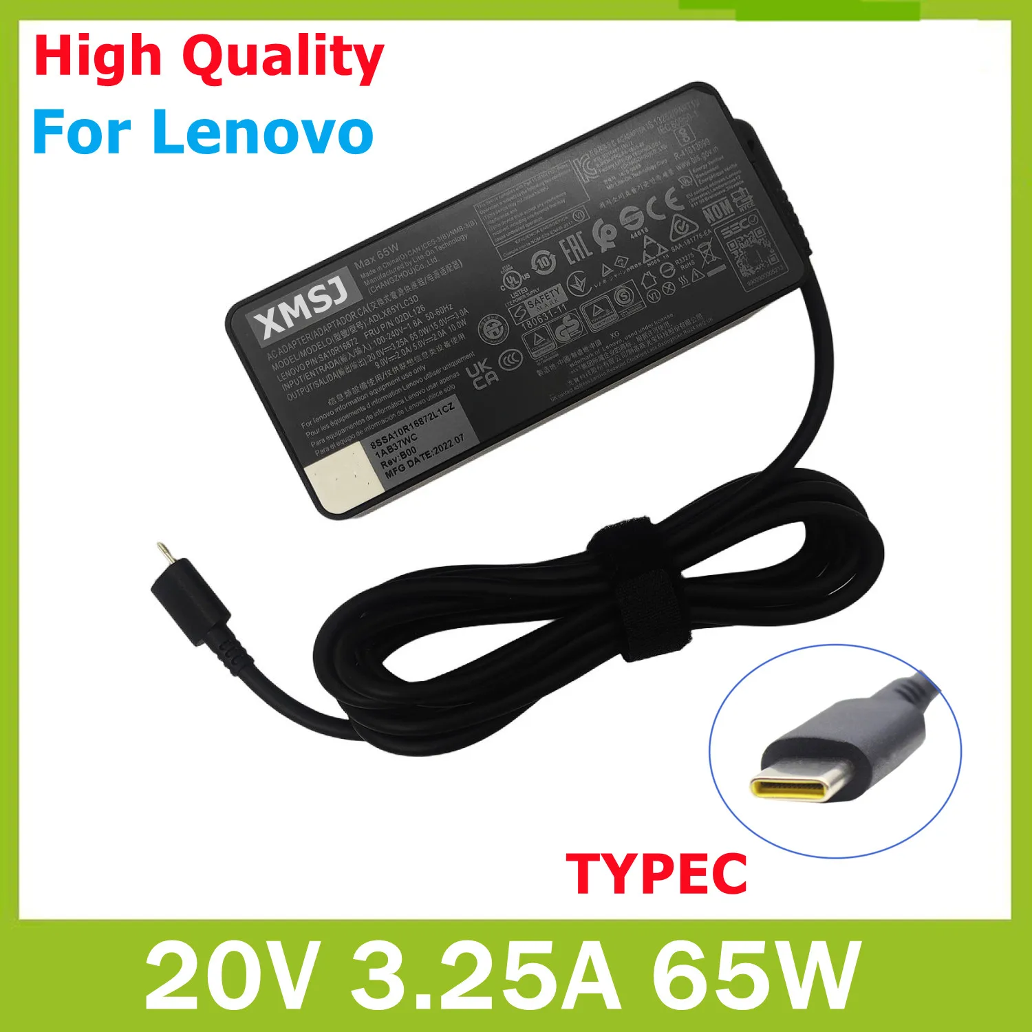 

65W Type C 20V 3.25A USB C Power AC Adapter for Lenovo Thinkpad X1 X390 T480 X13 ET14 15 P51s P52s E480 E470 S2 Laptop Charger