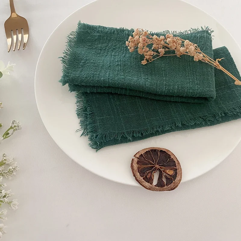 40x40cm 12pcs Dark Green Handmade Napkins Gauze Cheesecloth Cotton Cloth for Table Wedding Decoration Christmas Birthday Parties