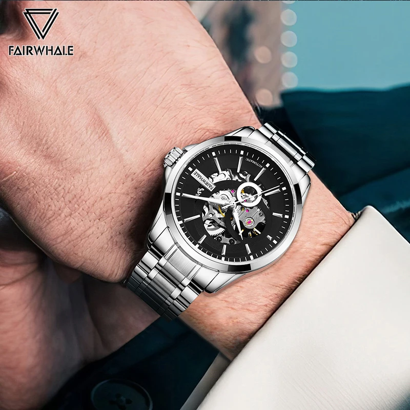 Latest Hollow Automatic Man watch Fashion Stainless Steel Tourbillon Mechanical Watches for Men Waterproof relojes Dropshipping