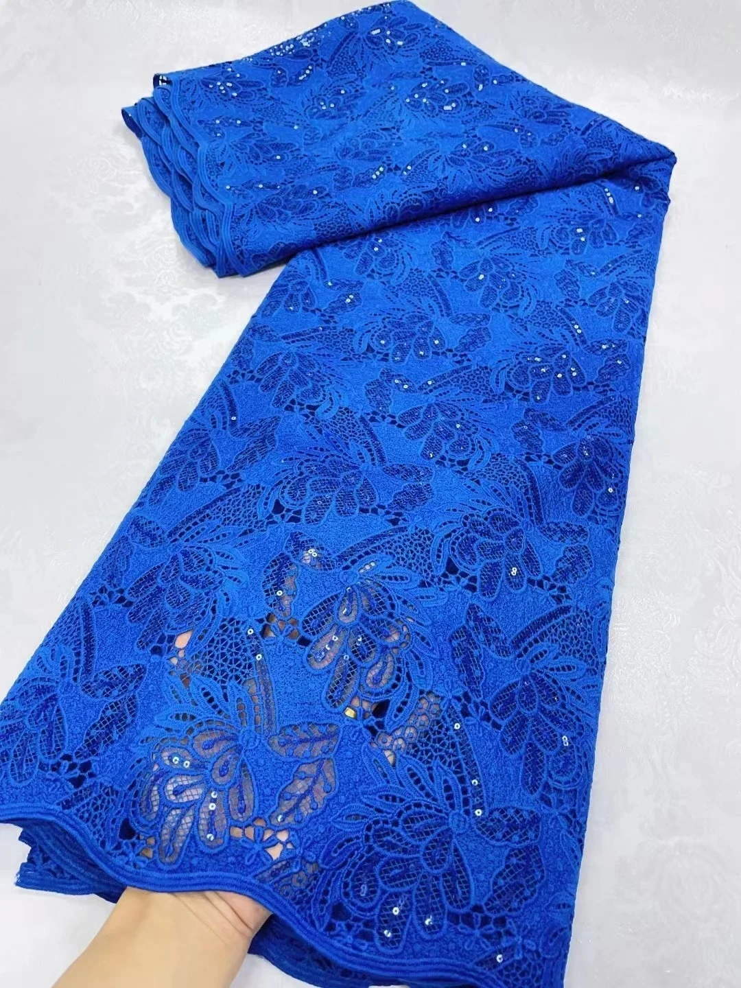 

New African Water Soluble Lace Fabric With Sequins Fabric French Nigerian Guipure Cord Lace Fabric For Women Dress Wedding Party