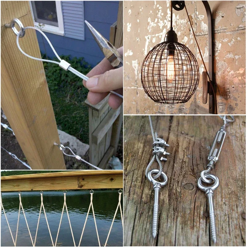 Stainless Steel Wire Rope 4PCS 2M 304 Diameter 2mm Canopy Rope Fishing Lifting Cable Clothesline Shade Sail Awning Rustproof Kit
