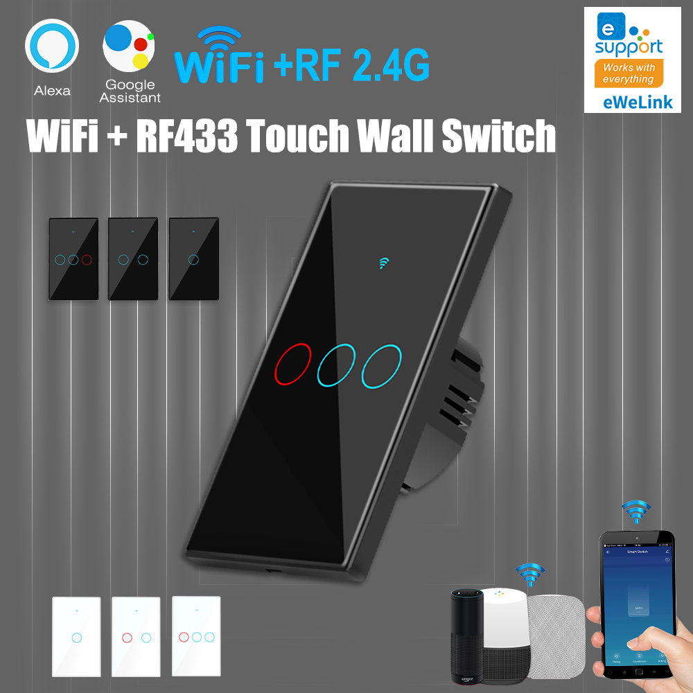 Tuya WiFi Smart Touch Wall Switch Zero Fire Universal Compatible With Alexa And Google Home 1/2/3 Combination