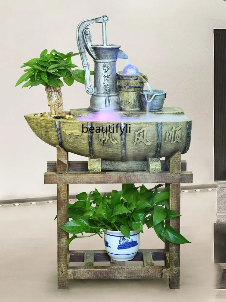 

Chinese Living Room Water Fountain Fish Tank Decorations Floor Fengshui Wheel Indoor Lucky Decoration