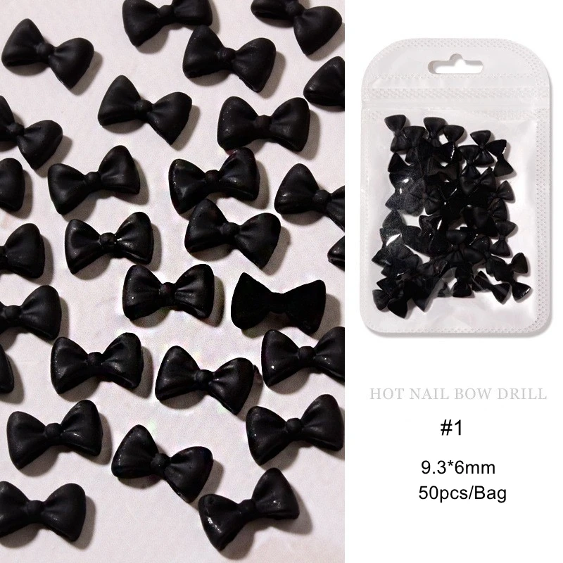 50pcs Black White 3D Bowknot Ribbon Bow-tie Resin Nail Art Jewelry Nail Ornament DIY Classic Fairyism Nail Parts Accessories 4
