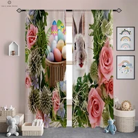 2pcs Cartoon Rabbit Colorful Egg Printed Curtains Living Room Bedroom Easter Decorative Curtains Kids Gifts 2