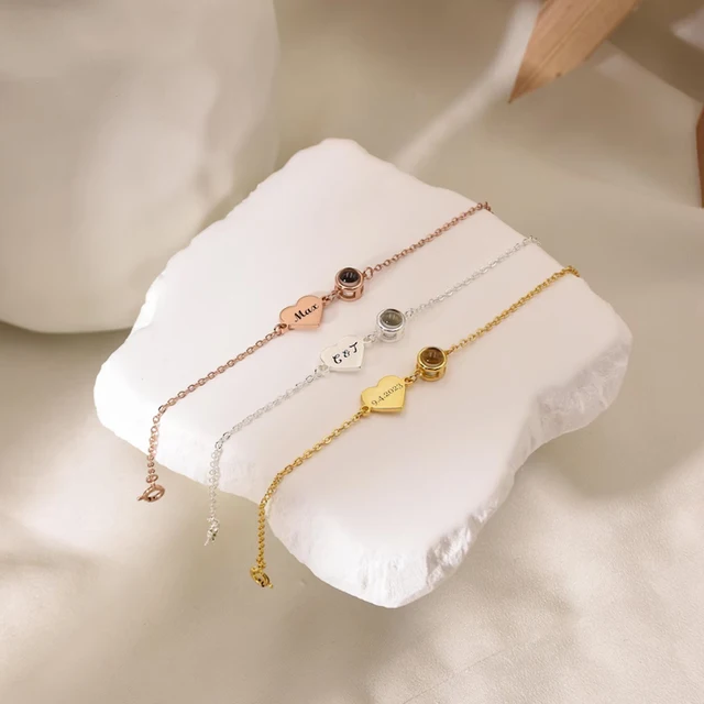 Bracelet de Projection personnalisé avec Photo et nom pour femmes, Bracelet avec image en cœur gravé, bijoux commémoratifs pour meilleur ami, cadeau 2