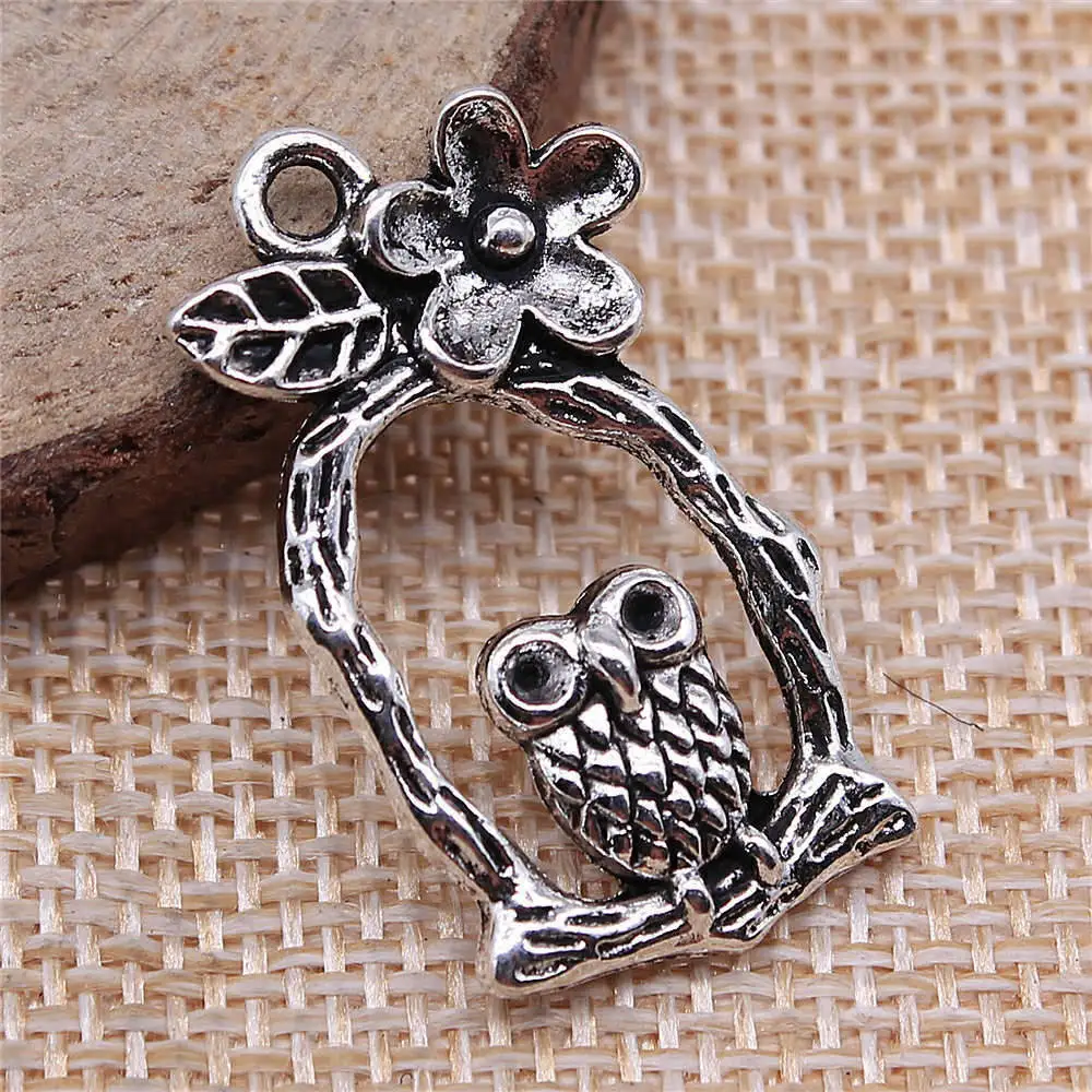

Car Accessories Cute Flower Owl Charms Jewelry Materials 17x31mm 4pcs