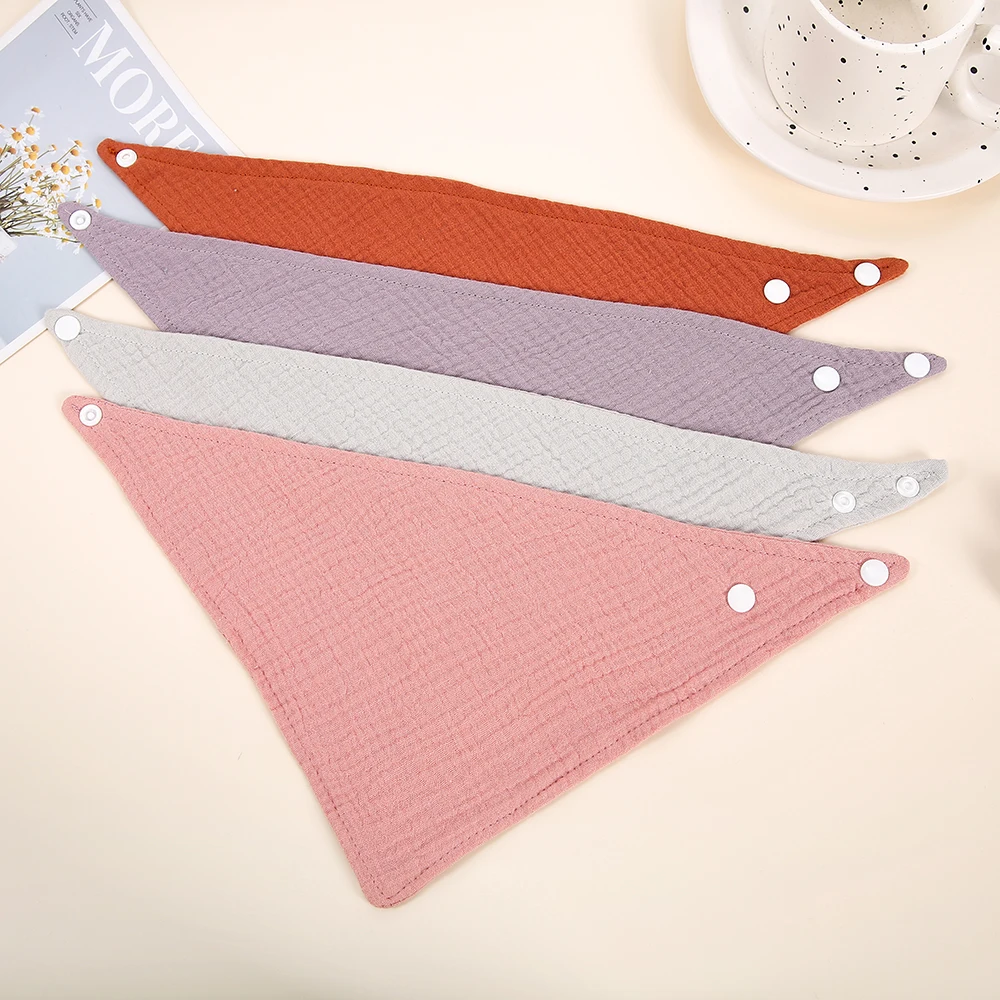 4/Pcs Feeding Drool Bibs Cotton Accessories Newborn Solid Color Bandana Scarf Snap Button Soft