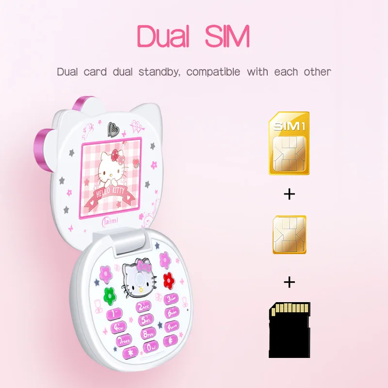 Kawaii Sanrio Hello Kitty Flip Phone Kawaii Sanrio Hello Kitty Flip Phone Cartoon Cute Children White Pink Mini Phone Birthday Gifts For Kids Toys For Girls