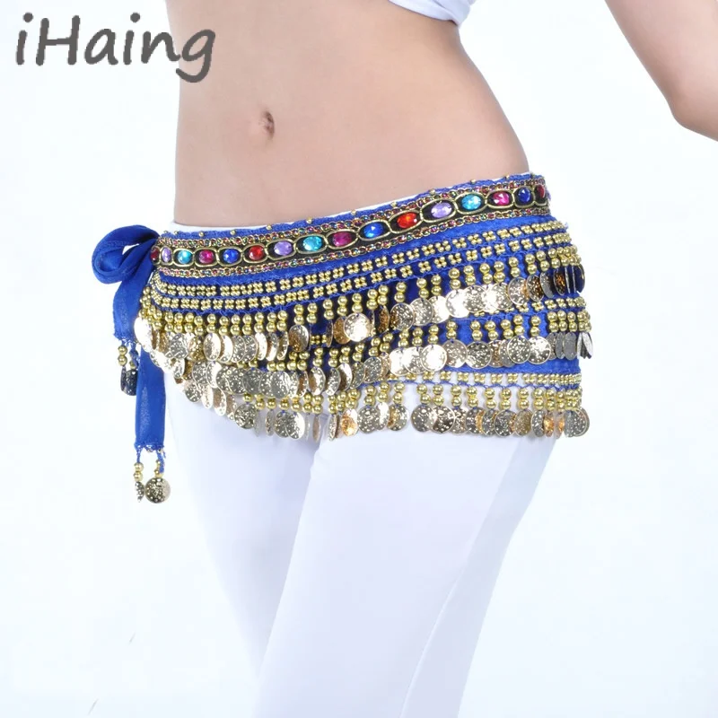 

Belly Dance Hip Scarf Shimmery Gold Coins Triangle Wrap Belt Sparkle Beaded Skirt for Women Dancing Stage Performance Clothing